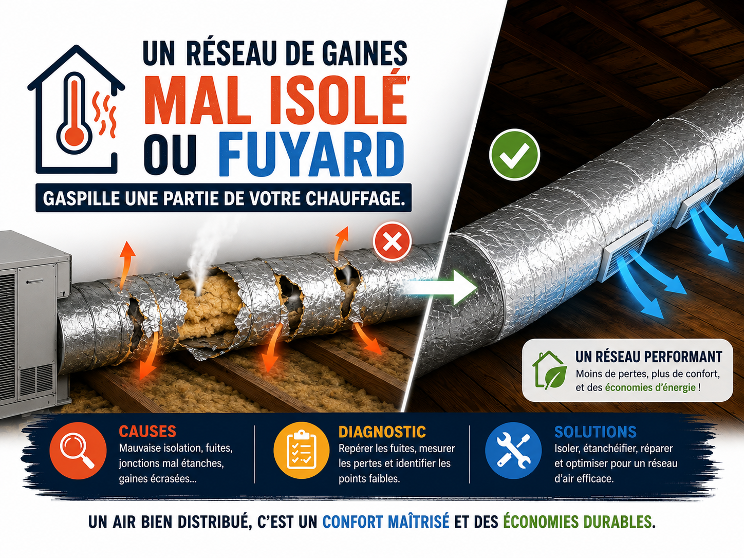 Déperditions des gaines : pourquoi un réseau d’air mal isolé gaspille votre chauffage